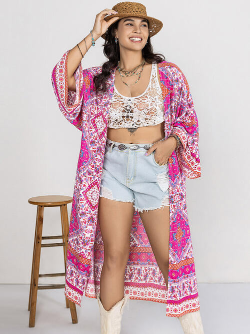 Double Take Plus Size Printed Open Front Longline Cardigan king-general-store-5710.myshopify.com