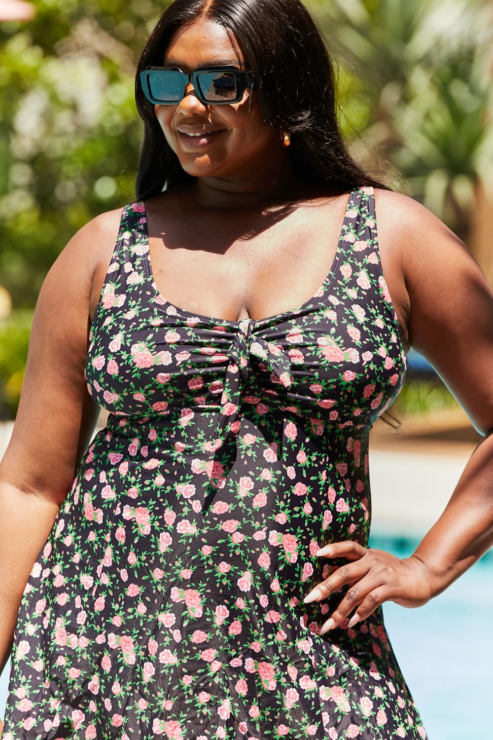 Marina West Swim Full Size Clear Waters Swim Dress in Black Roses king-general-store-5710.myshopify.com