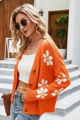 Floral Ribbed Trim Drop Shoulder Cardigan king-general-store-5710.myshopify.com