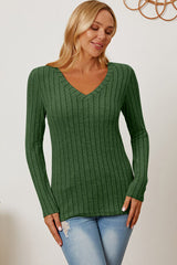 Basic Bae Full Size Ribbed V-Neck Long Sleeve T-Shirt king-general-store-5710.myshopify.com