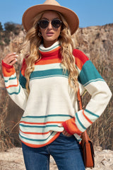 Striped Turtleneck Drop Shoulder Sweater king-general-store-5710.myshopify.com