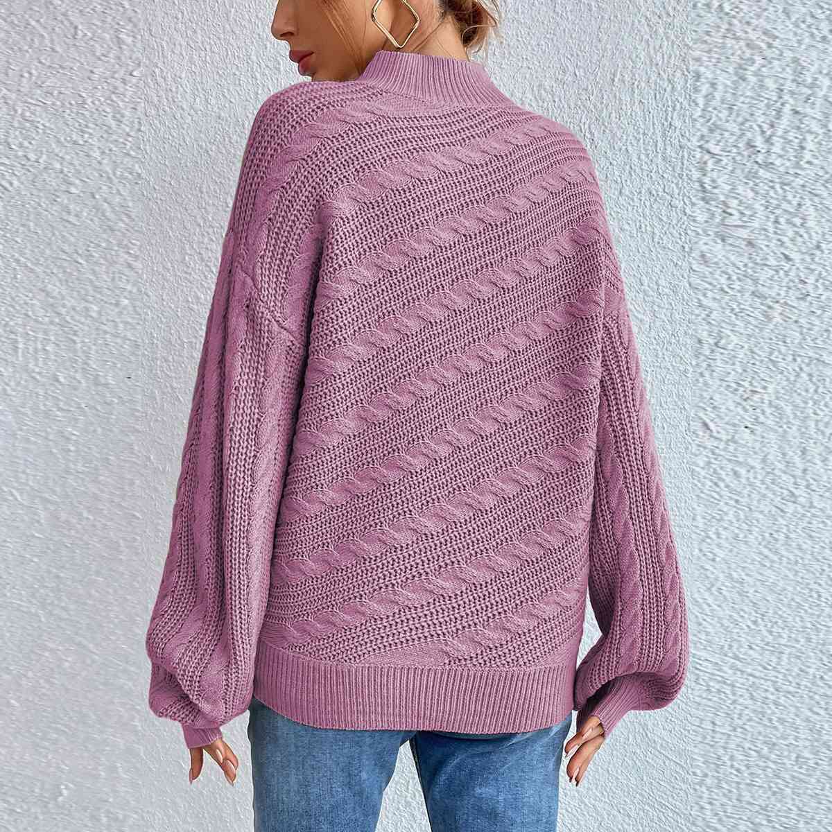 Cable-Knit Mock Neck  Long Sleeve Sweater king-general-store-5710.myshopify.com