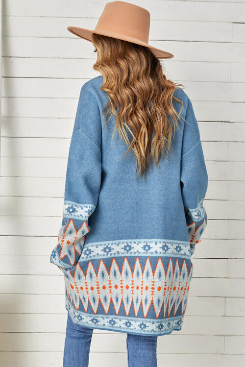 Geometric Open Front Long Sleeve Cardigan king-general-store-5710.myshopify.com