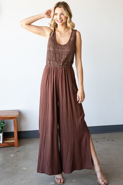 First Love Tie Back Sleeveless Slit Wide Leg Jumpsuit king-general-store-5710.myshopify.com