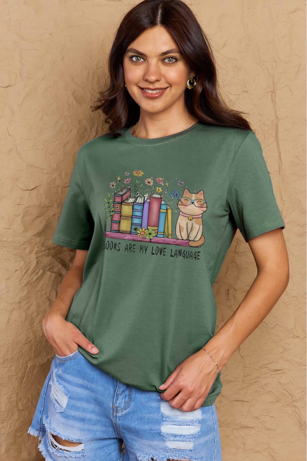 Simply Love Full Size BOOKS ARE MY LOVE LANGUAGE Graphic Cotton Tee king-general-store-5710.myshopify.com