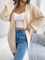 Cable-Knit Open Front Pocketed Cardigan king-general-store-5710.myshopify.com