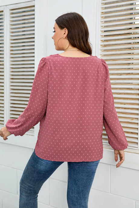 Plus Size Lace Trim V-Neck Balloon Sleeve Blouse king-general-store-5710.myshopify.com