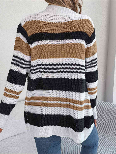 Striped Open Front Long Sleeve Cardigan king-general-store-5710.myshopify.com