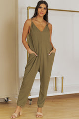 Spaghetti Strap Deep V Jumpsuit with Pockets king-general-store-5710.myshopify.com