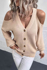 Cold Shoulder Plunge Neck Ribbed Cardigan king-general-store-5710.myshopify.com