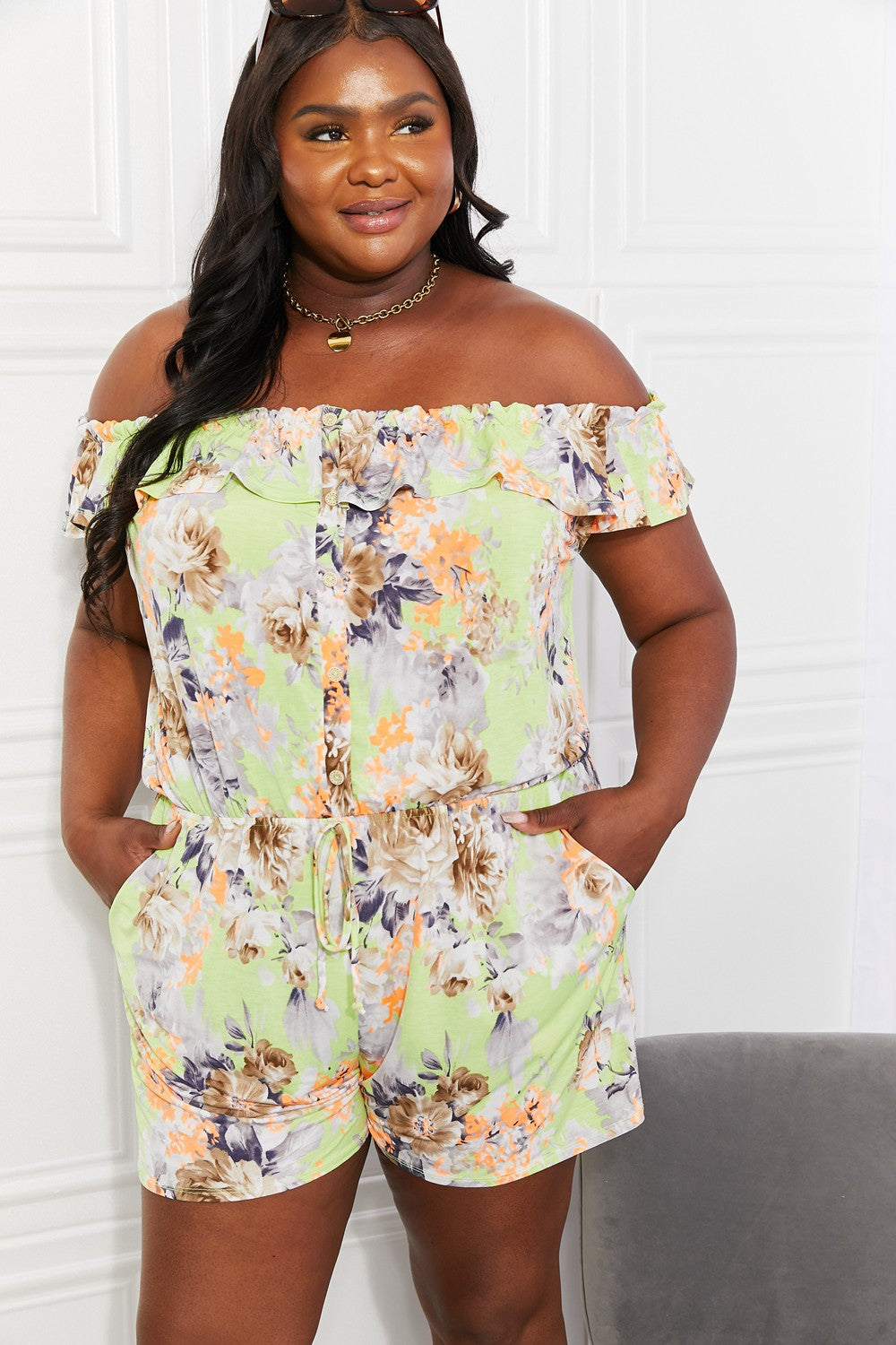 Sew In Love Full Size Pure Delight Floral Off-Shoulder Romper king-general-store-5710.myshopify.com