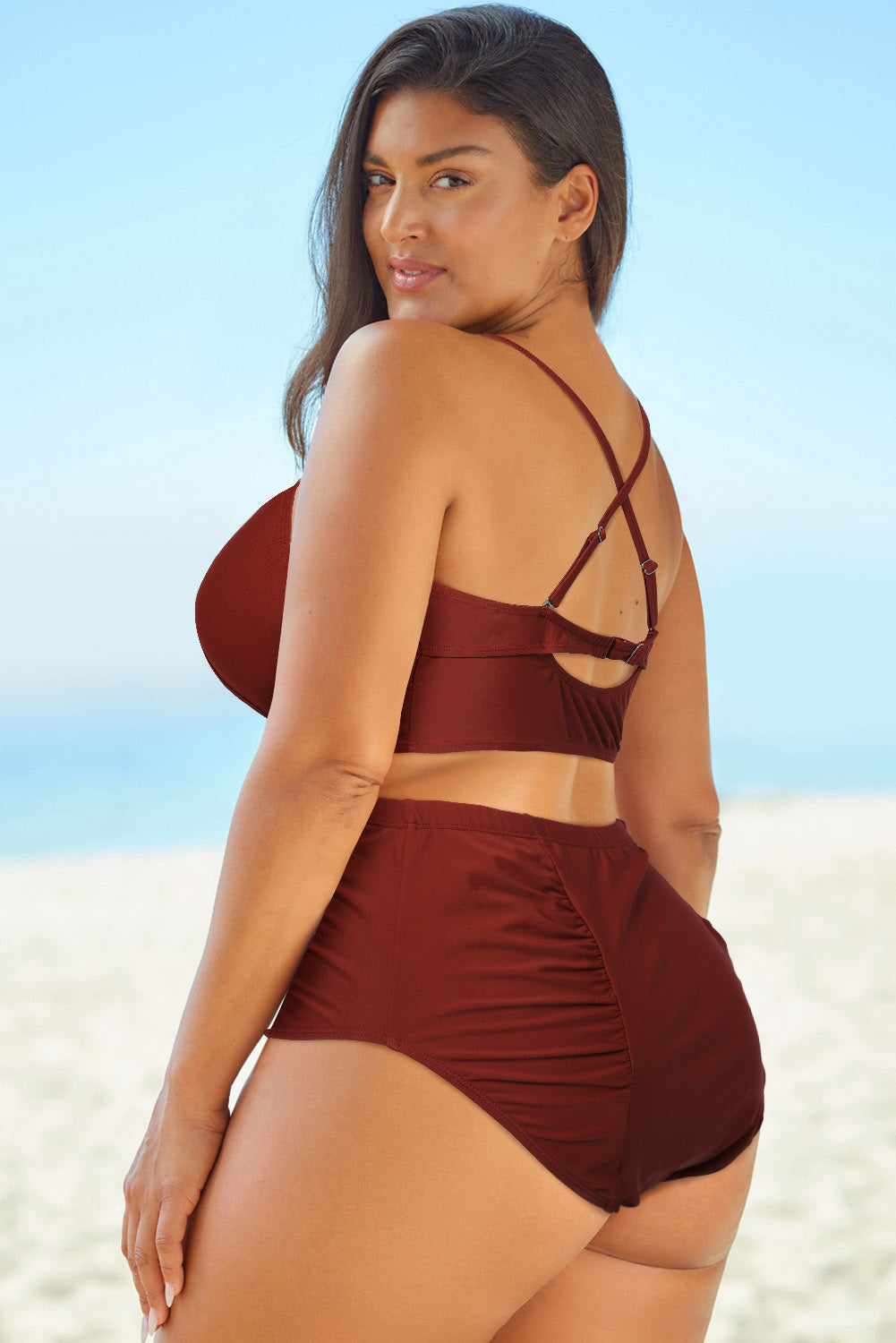 Halter Neck Crisscross Ruched Two-Piece Swimsuit king-general-store-5710.myshopify.com