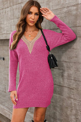 V-Neck Long Sleeve Mini Sweater Dress king-general-store-5710.myshopify.com