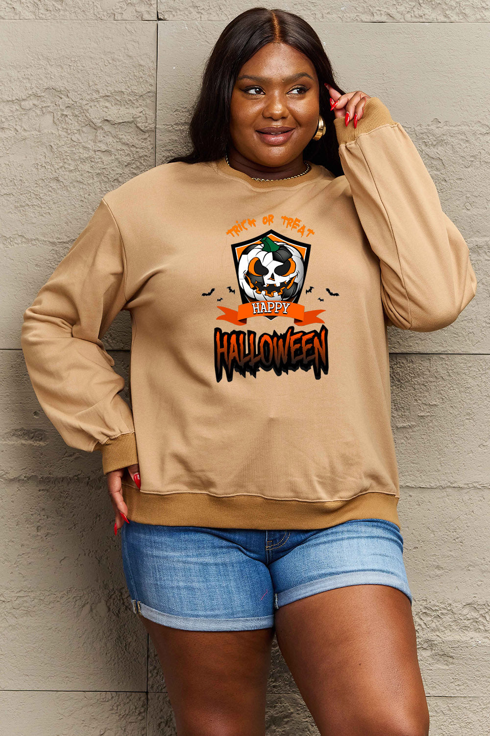 Simply Love Full Size TRICK OR TREAT HAPPY HALLOWEEN Graphic Sweatshirt king-general-store-5710.myshopify.com