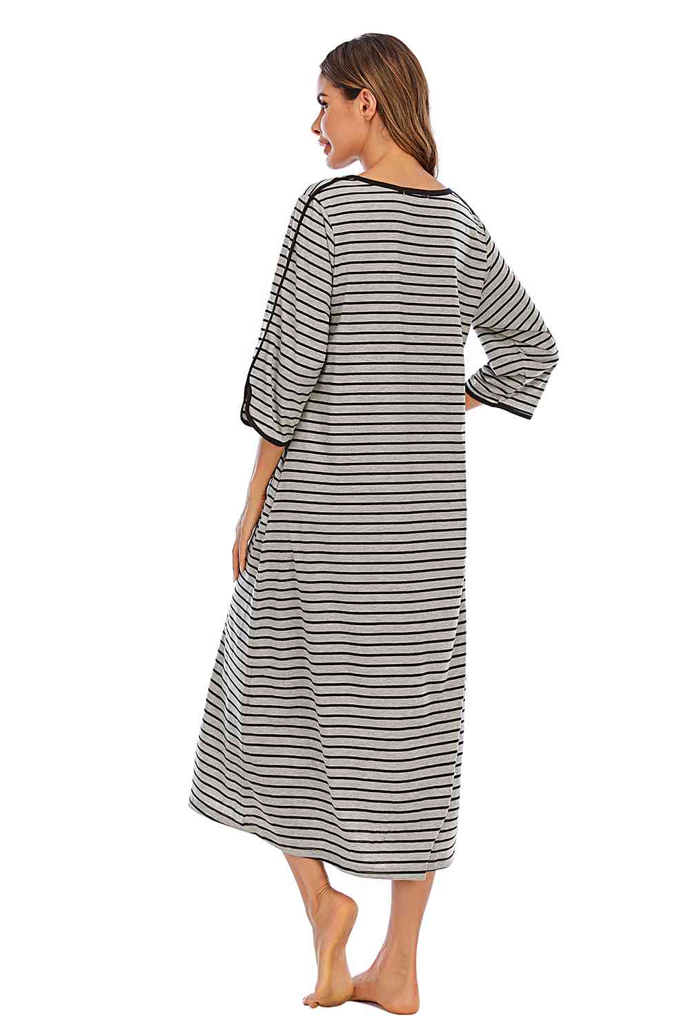 Round Neck Three-Quarter Sleeve Midi Night Dress king-general-store-5710.myshopify.com