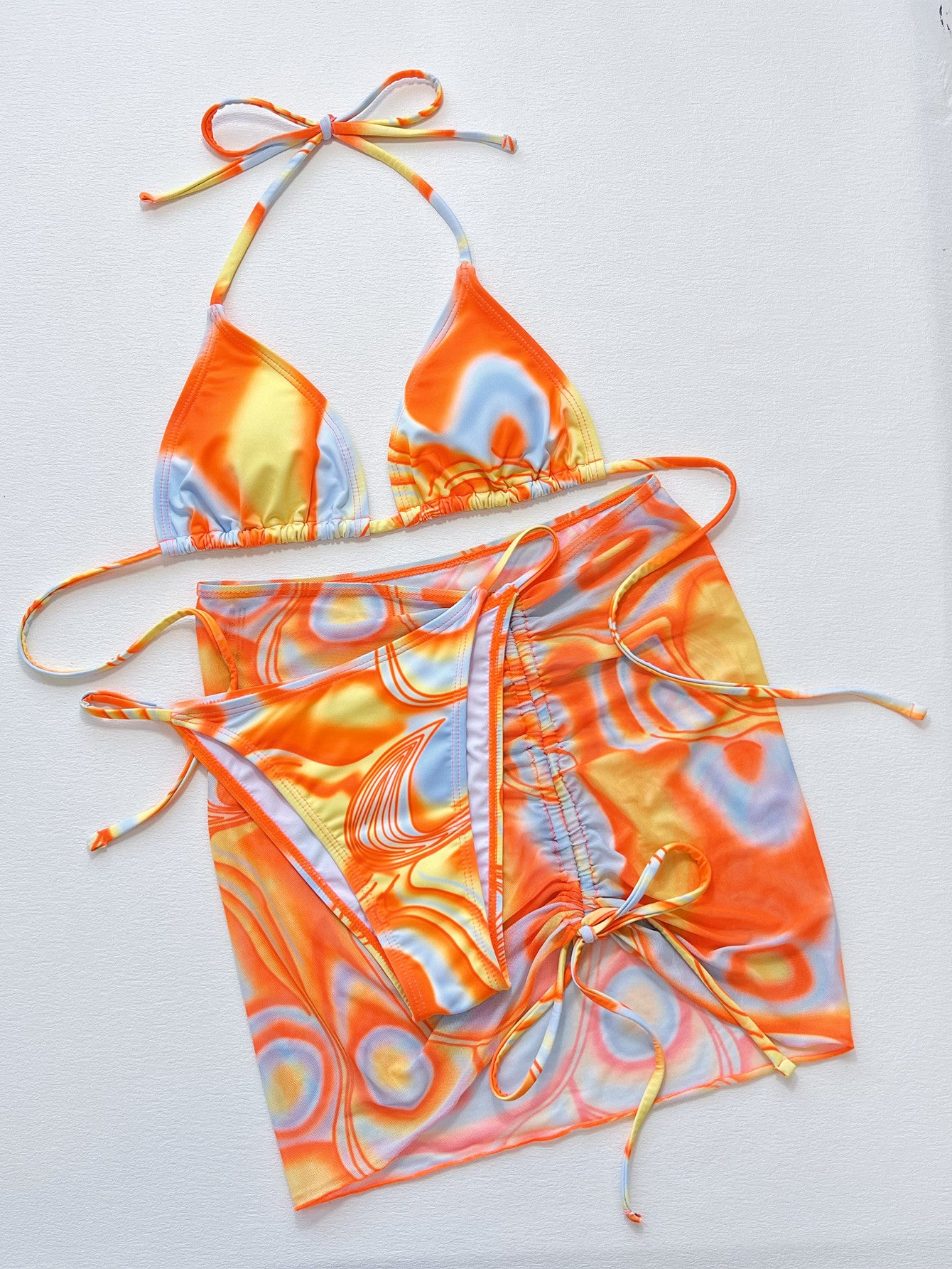 Multicolored Drawstring Ruched Three-Piece Swim Set king-general-store-5710.myshopify.com