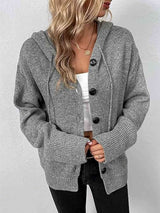 Button Up Drawstring Long Sleeve Hooded Cardigan king-general-store-5710.myshopify.com