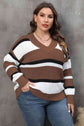 Plus Size Striped V-Neck Dropped Shoulder Sweater king-general-store-5710.myshopify.com