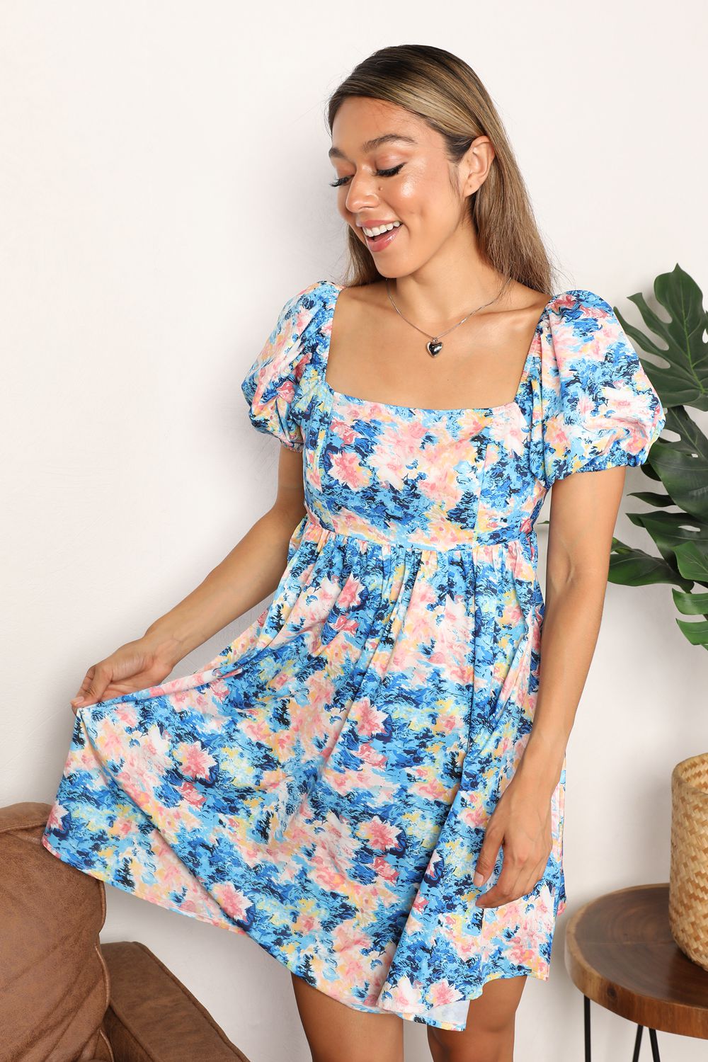 Double Take Floral Square Neck Puff Sleeve Dress king-general-store-5710.myshopify.com