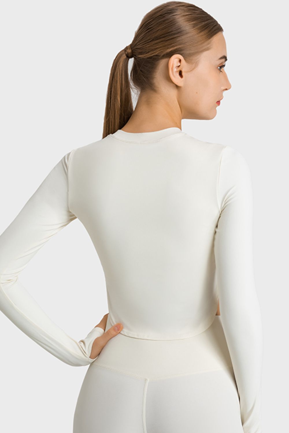 Side Slit Long Sleeve Round Neck Crop Top king-general-store-5710.myshopify.com