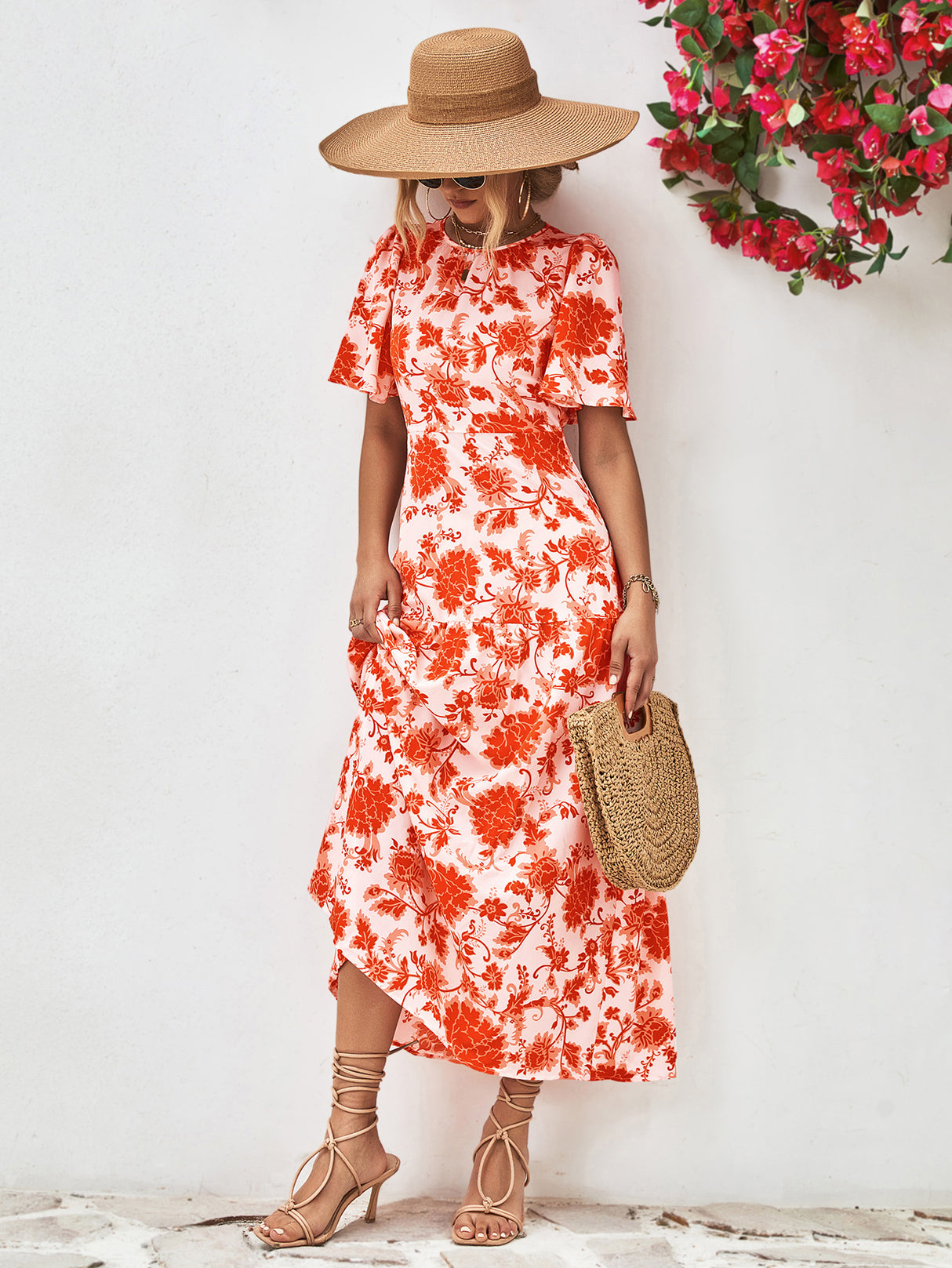 Floral Round Neck Tied Open Back Dress king-general-store-5710.myshopify.com