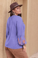Plus Size Printed V-Neck Long Sleeve Blouse king-general-store-5710.myshopify.com