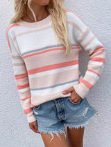 Striped Drop Shoulder Round Neck Pullover Sweater king-general-store-5710.myshopify.com