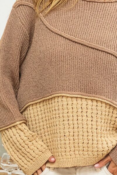 BiBi Texture Detail Contrast Drop Shoulder Sweater king-general-store-5710.myshopify.com