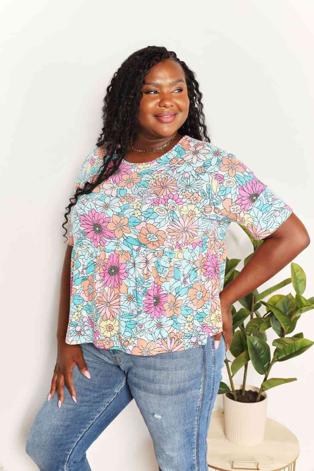 Double Take Floral Round Neck Babydoll Top king-general-store-5710.myshopify.com