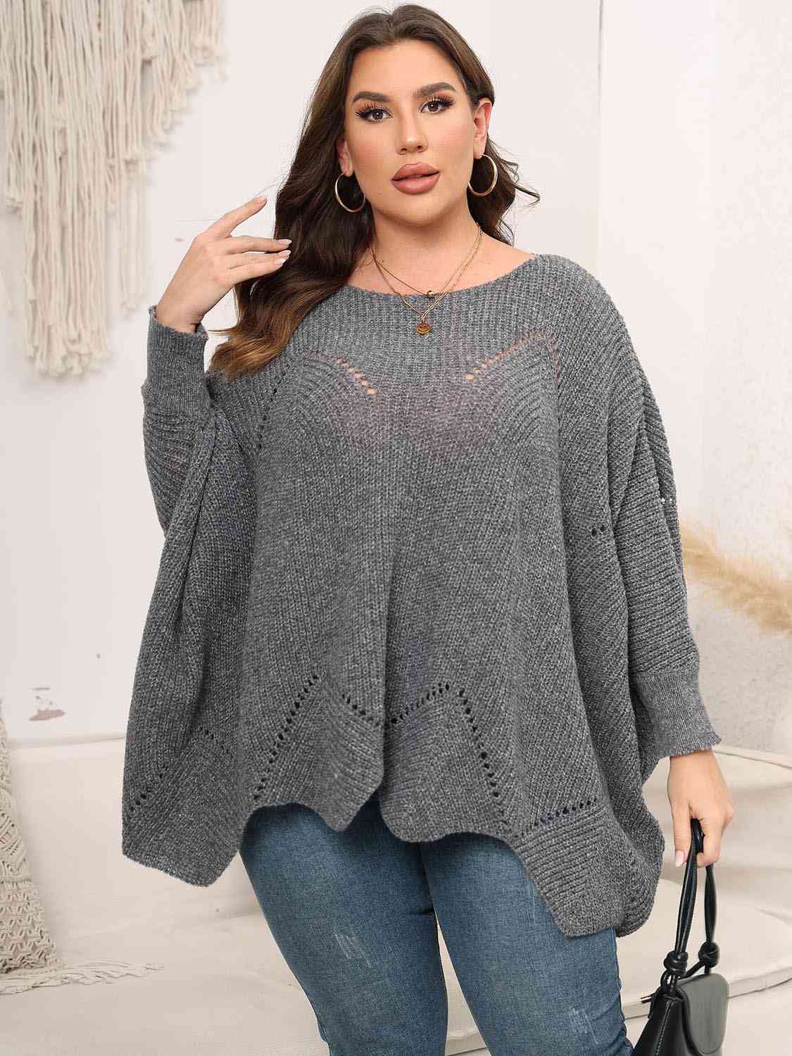 Plus Size Round Neck Batwing Sleeve Sweater king-general-store-5710.myshopify.com