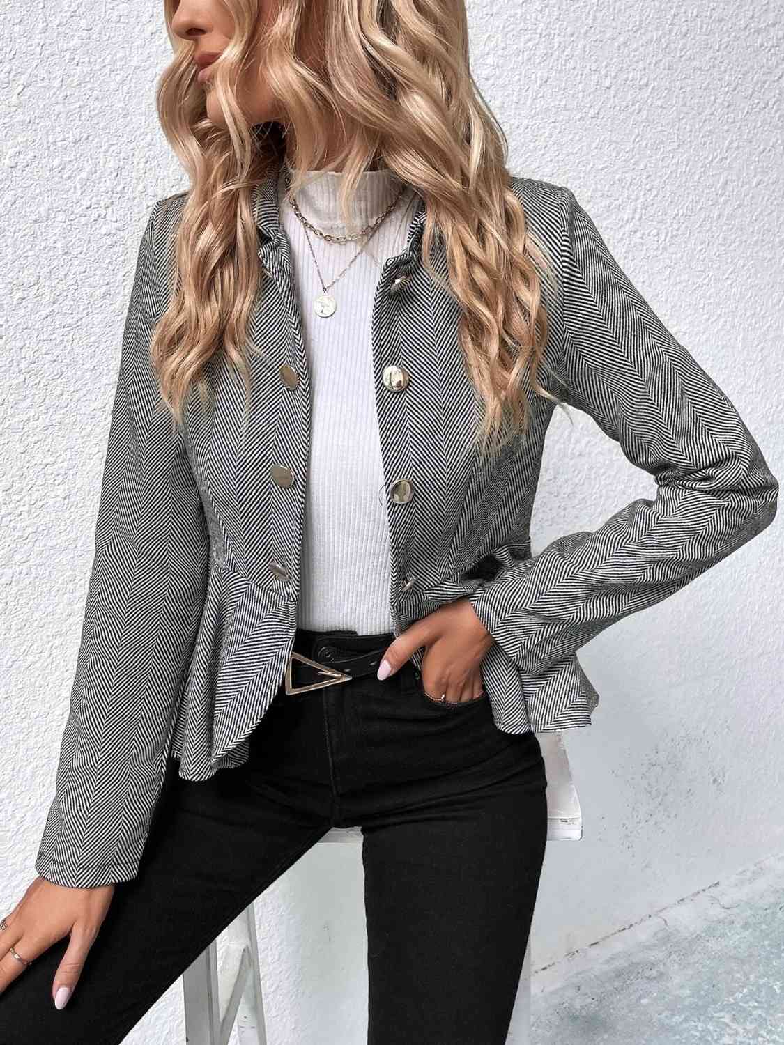 Ruffle Hem Collared Blazer king-general-store-5710.myshopify.com