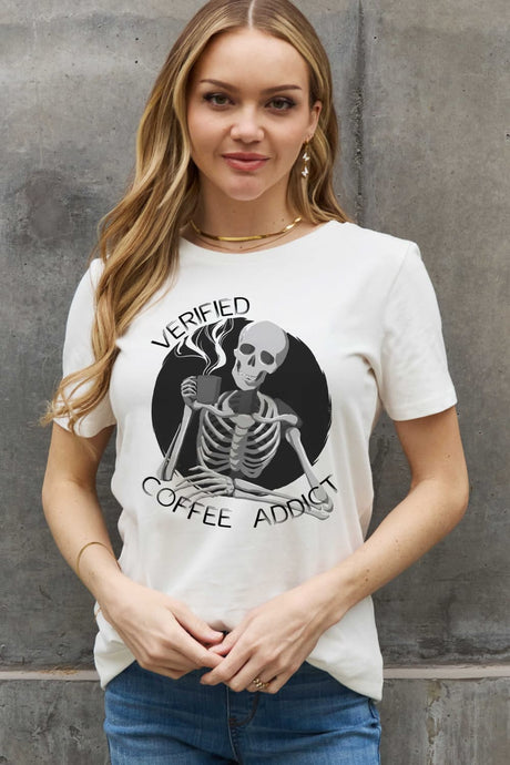 Simply Love Full Size VERIFIED COFFEE ADDICT Graphic Cotton Tee king-general-store-5710.myshopify.com