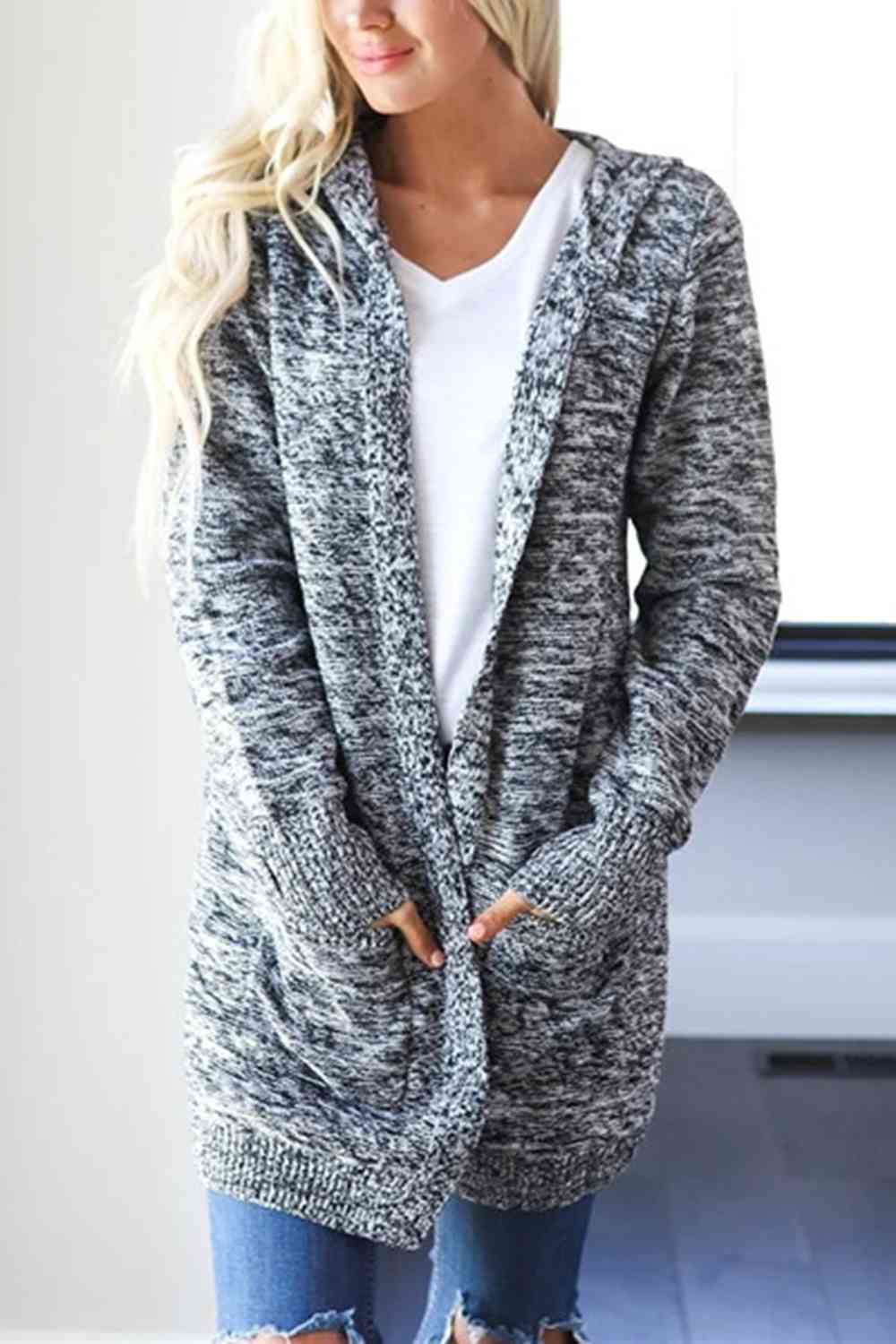 Heathered Open Front Cardigan with Pockets king-general-store-5710.myshopify.com