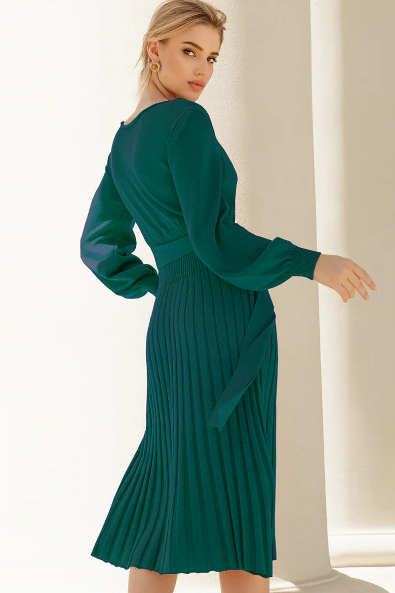 Round Neck Long Sleeve Pleated Sweater Dress king-general-store-5710.myshopify.com