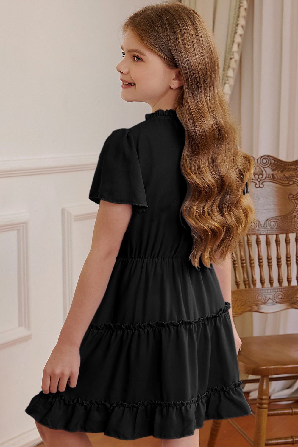 Girls Frilled Notched Neck Puff Sleeve Dress king-general-store-5710.myshopify.com