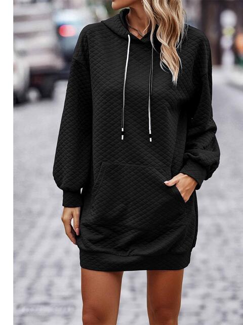 Textured Drawstring Tunic Hoodie king-general-store-5710.myshopify.com