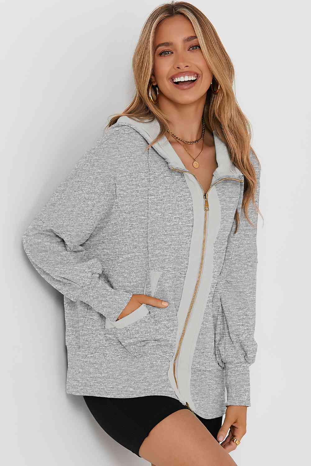 Zip Up Long Sleeve Drawstring Hoodie king-general-store-5710.myshopify.com