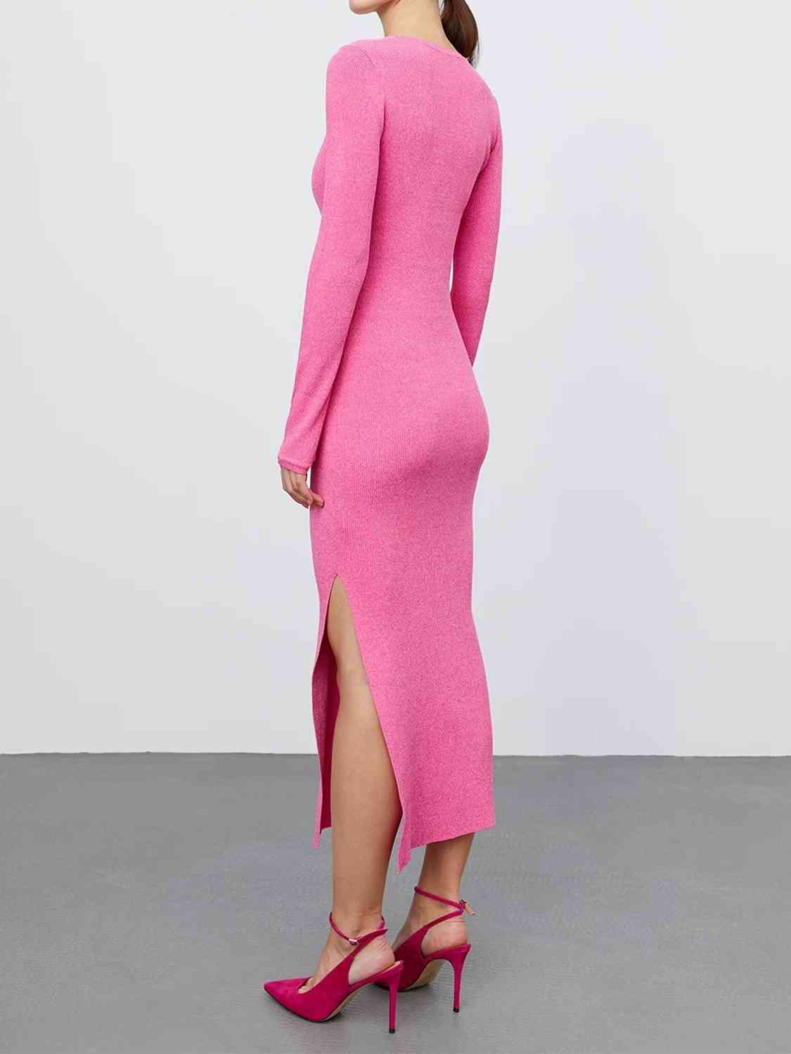 Round Neck Slit Sweater Dress king-general-store-5710.myshopify.com