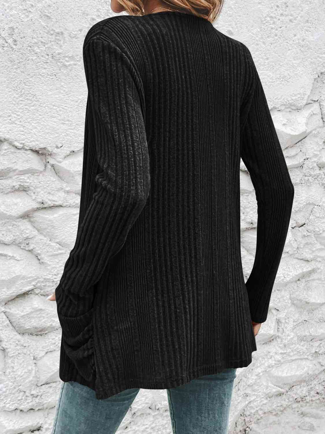 Ribbed Open Front Cardigan with Pockets king-general-store-5710.myshopify.com