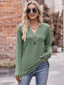 Buttoned Notched Neck Long Sleeve Top king-general-store-5710.myshopify.com