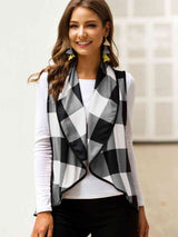 Plaid Open Front Sleeveless Cardigan king-general-store-5710.myshopify.com