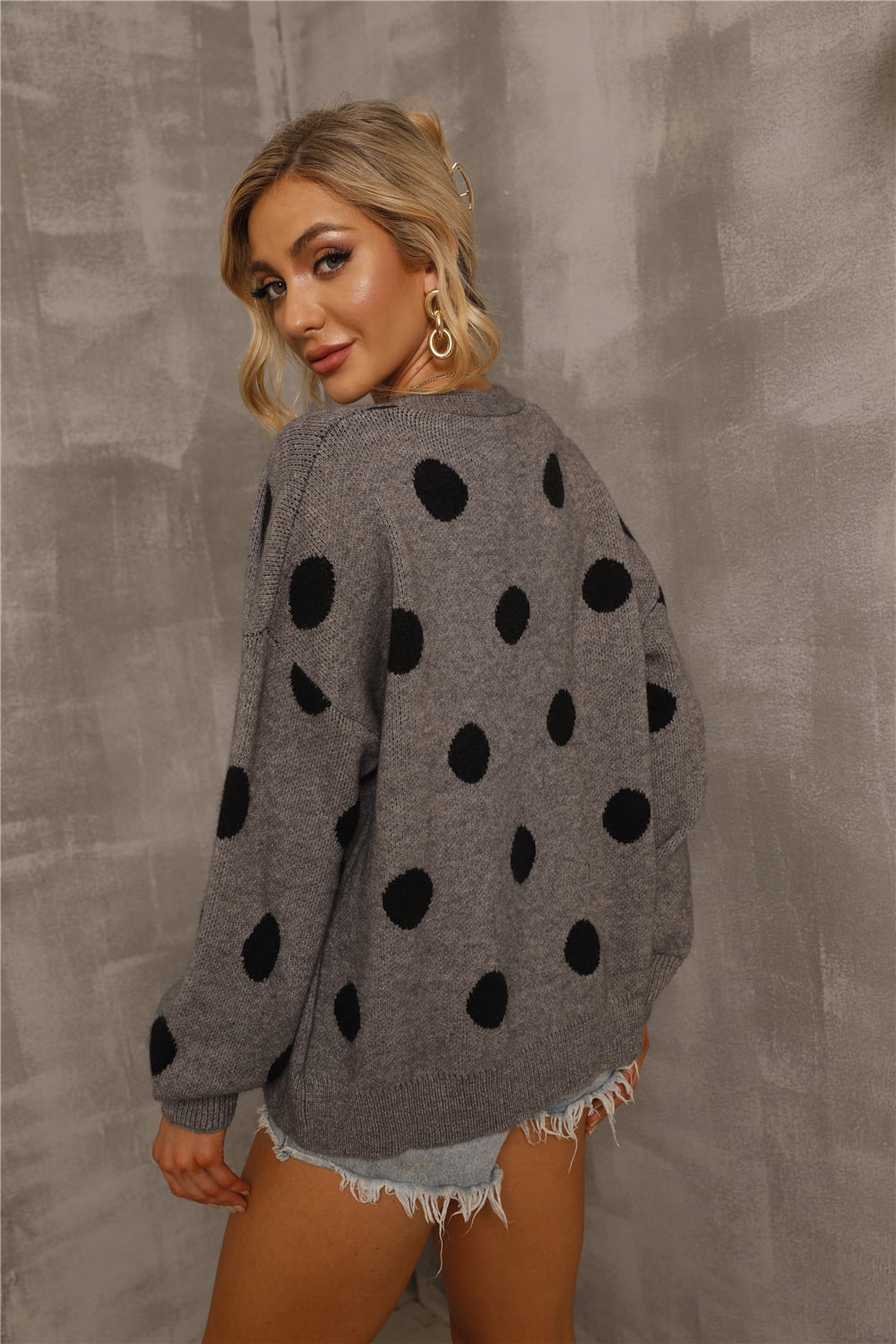 Dropped Shoulder Polka Dot Cardigan king-general-store-5710.myshopify.com