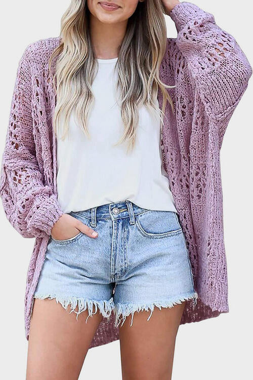 Openwork Open Front Long Sleeve Cardigan king-general-store-5710.myshopify.com