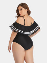 Plus Size Striped Cold-Shoulder One-Piece Swimsuit king-general-store-5710.myshopify.com