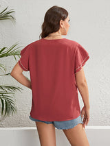 Plus Size Contrast V-Neck Layered Flutter Sleeve Blouse king-general-store-5710.myshopify.com