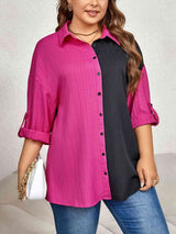 Plus Size Contrast Color Roll-Tap Sleeve Shirt king-general-store-5710.myshopify.com