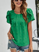 Swiss Dot Round Neck Petal Sleeve Top king-general-store-5710.myshopify.com