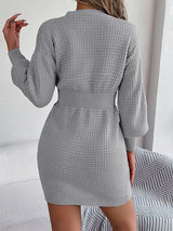 Buttoned Cable-Knit V-Neck Sweater Dress king-general-store-5710.myshopify.com