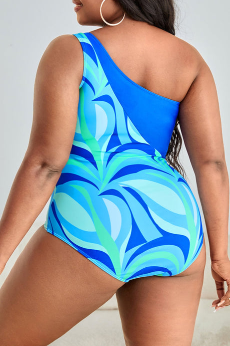 Plus Size Printed Ring Detail One-Shoulder One-Piece Swimsuit king-general-store-5710.myshopify.com