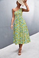 Floral Smocked One-Shoulder Midi Dress king-general-store-5710.myshopify.com